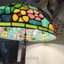 Tiffany Style Stained Glass Floral Dome Shade Table Lamp Pull Chain Bronze
