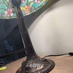 Tiffany Style Stained Glass Floral Dome Shade Table Lamp Pull Chain Bronze