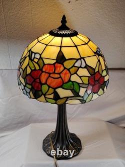 Tiffany Style Stained Glass Floral Table Lamp Multicolor Art Nouveau Dome Shade