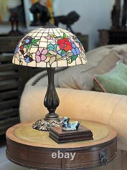 Tiffany Style Stained Glass Floral Table Lamp Tall 20 Inches Heavy