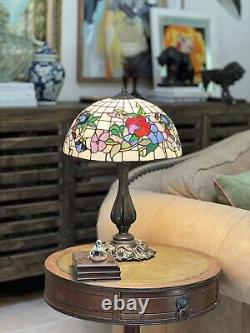 Tiffany Style Stained Glass Floral Table Lamp Tall 20 Inches Heavy