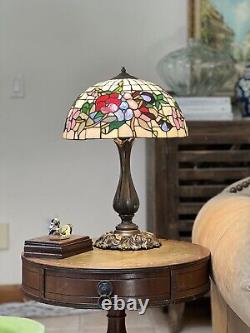 Tiffany Style Stained Glass Floral Table Lamp Tall 20 Inches Heavy