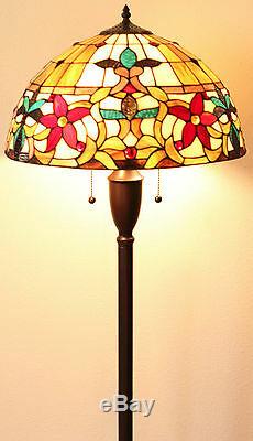 Tiffany Style Stained Glass Floral Table and Floor Lamp Set 2 Light 18 Shade