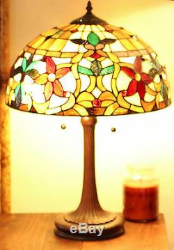 Tiffany Style Stained Glass Floral Table and Floor Lamp Set 2 Light 18 Shade