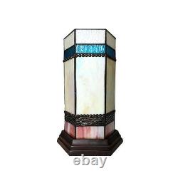 Tiffany Style Stained Glass Geometric Accent Pedestal Table Desk Lamp 14 Tall