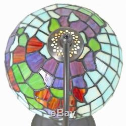 Tiffany Style Stained Glass Globe Accent Table Lamp Night Light Metal Base
