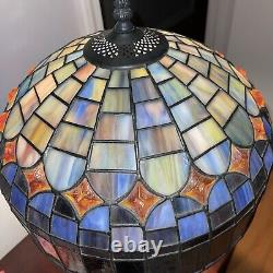 Tiffany Style Stained Glass Gothic Table Lamp, Heavy, 2 Light Bulbs, Pull Chain