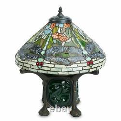 Tiffany Style Stained Glass Green Dragonfly Table Lamp WithIlluminated Base New