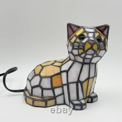 Tiffany Style Stained Glass Green Eyed Cat Table Desk Lamp Night Light