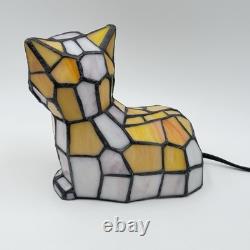 Tiffany Style Stained Glass Green Eyed Cat Table Desk Lamp Night Light