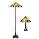 Tiffany Style Stained Glass Hex Mission Style Table And Floor Lamp Set New