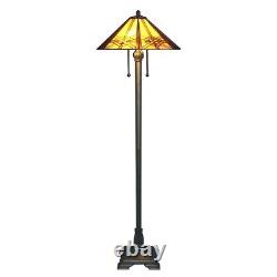 Tiffany Style Stained Glass Hex Mission Style Table and Floor Lamp Set New