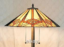 Tiffany Style Stained Glass Hex Mission Style Table and Floor Lamp Set New
