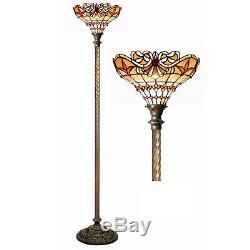 Tiffany Style Stained Glass Jewel Torchiere Floor Accent Reading Lamp LED