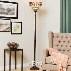 Tiffany Style Stained Glass Jewel Torchiere Floor Accent Reading Lamp LED