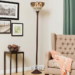 Tiffany Style Stained Glass Jewel Torchiere Floor Accent Reading Lamp LED