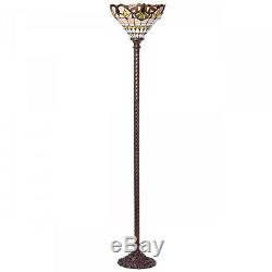 Tiffany Style Stained Glass Jewel Torchiere Floor Accent Reading Lamp LED