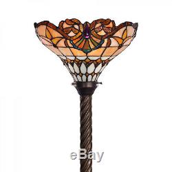 Tiffany Style Stained Glass Jewel Torchiere Floor Accent Reading Lamp LED