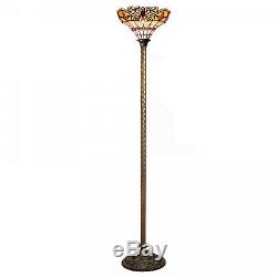 Tiffany Style Stained Glass Jewel Torchiere Floor Accent Reading Lamp LED