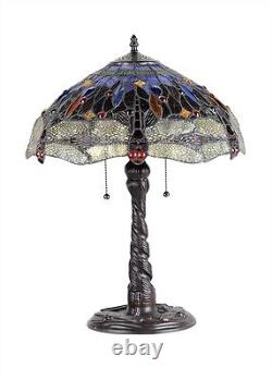 Tiffany Style Stained Glass Jeweled Dragonfly Table Lamp 16.5 W Shade 23 Tall