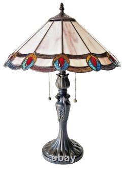 Tiffany Style Stained Glass Jeweled Peacock Style Table Lamp 15 Shade 22 Tall