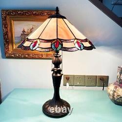 Tiffany Style Stained Glass Jeweled Peacock Style Table Lamp 15 Shade 22 Tall