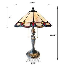 Tiffany Style Stained Glass Jeweled Peacock Style Table Lamp 15 Shade 22 Tall