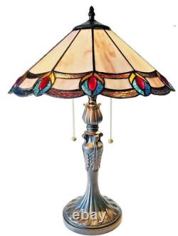 Tiffany Style Stained Glass Jeweled Peacock Style Table Lamps MATCHING PAIR