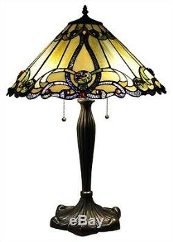 Tiffany Style Stained Glass & Jewels Victorian Two Light 18 Table Desk Lamp