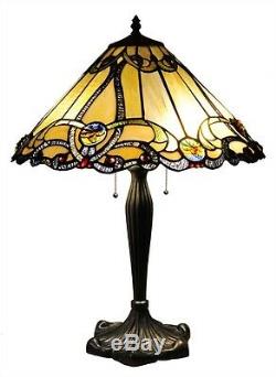 Tiffany Style Stained Glass & Jewels Victorian Two Light 18 Table Desk Lamp