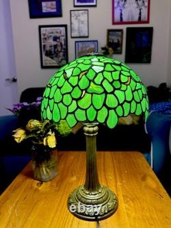 Tiffany Style Stained Glass Lamp 14 Green Leaf Domed Shade Drip Edge New