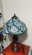 Tiffany-style Stained Glass Lamp Floral Vine Mosaic Bronze Base Vintage