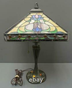 Tiffany Style Stained Glass Lamp QUOIZEL Table Lamp Shade & Base 23 TESTED