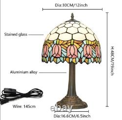 Tiffany Style Stained Glass Lamp Tulip Table Lamp Vintage Bedside Light Decor