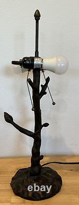 Tiffany Style Stained Glass Leaf Pattern Shade Table Top Dual Bulb Tree Lamp