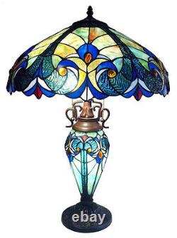 Tiffany Style Stained Glass Lighted Base Table Lamp 18 Shade 26 Tall Victorian