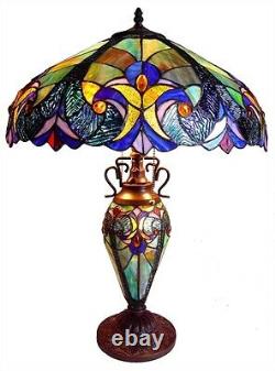 Tiffany Style Stained Glass Lighted Base Table Lamp 18 Shade 26 Tall Victorian