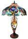 Tiffany Style Stained Glass Lighted Base Victorian Table Lamp Handcrafted 24.5