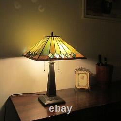 Tiffany Style Stained Glass Mission Dark Bronze Finish Table Lamp Accent Reading
