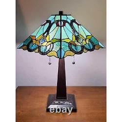 Tiffany Style Stained Glass Mission Sky Blue Table Lamp Desk Nightstand 20in