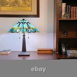 Tiffany Style Stained Glass Mission Sky Blue Table Lamp Desk Nightstand 20in