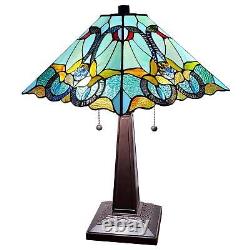 Tiffany Style Stained Glass Mission Sky Blue Table Lamp Desk Nightstand 20in