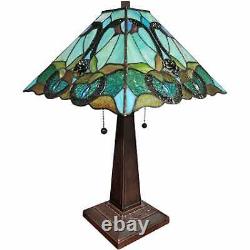 Tiffany Style Stained Glass Mission Sky Blue Table Lamp Desk Nightstand 20in