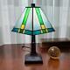 Tiffany Style Stained Glass Mission Table Lamp In Green And Yellow 14.5 Tall