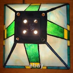 Tiffany Style Stained Glass Mission Table Lamp In Green and Yellow 14.5 Tall