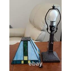 Tiffany Style Stained Glass Mission Table Lamp In Green and Yellow 14.5 Tall