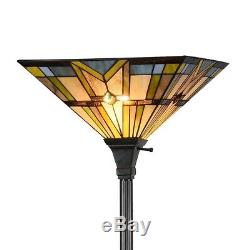 Tiffany Style Stained Glass Mission Torchiere Floor Lamp 14 Wide Handcrafted