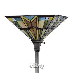 Tiffany Style Stained Glass Mission Torchiere Floor Lamp 14 Wide Handcrafted