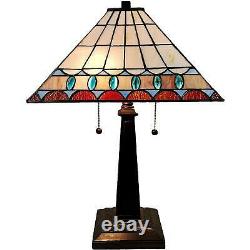 Tiffany Style Stained Glass Multi Color Mission Jeweled Table Lamp Accent Lamp