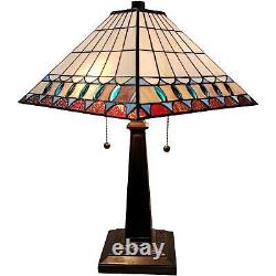Tiffany Style Stained Glass Multi Color Mission Jeweled Table Lamp Accent Lamp